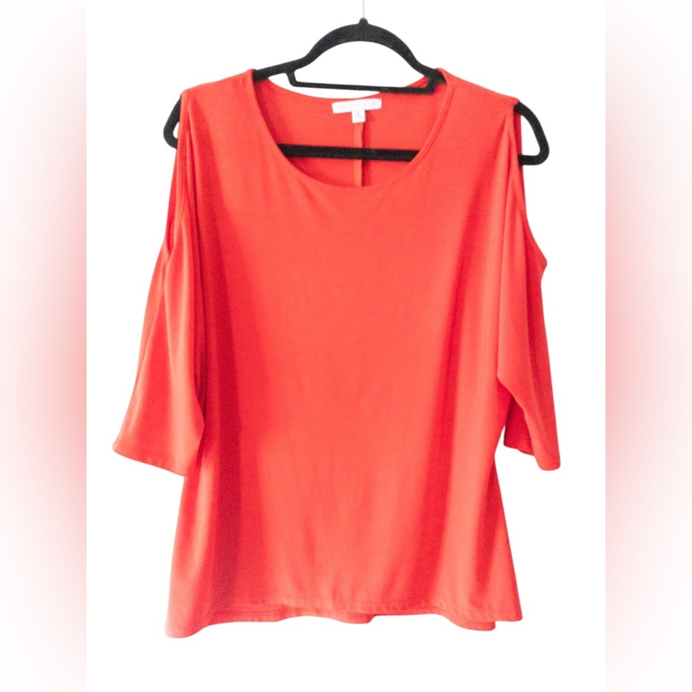 Notations Bright Red Cold Shoulder Blouse SZ M